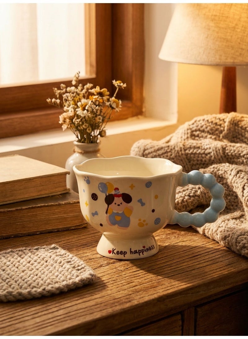 Warwick Kawaii Ceramic Coffee Mug with Unique Bubble Handle - Cute Puppy Design Tea Cup for Ladies, High-Quality Footed Pedestal Mug for Afternoon Tea, Office & Home Decor - Ideal Birthday or Ramadan Gift for Women & Girls - Image 4